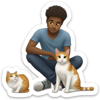 young man offers help to a cat  sticker
