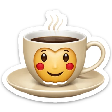 classic coffee cup on saucer, light beige, Apple emoji style, no text sticker