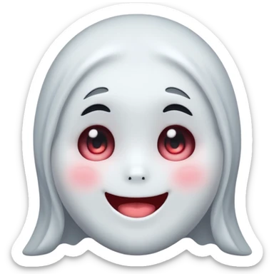 little cute ghost is smiling with blushed face, only face cute anime eyes sticker
