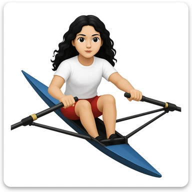 Altındaki tekneyi olimpik kürek sporu için uygun, uzun ve ince yarış teknesi olarak değiştir. Kız siyah uzun dalgalı saçlı, beyaz tenli, kırmızı şort ve beyaz kısa kollu tişörtle olimpik kürek sporu yapıyor sticker