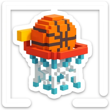 Voxel-style basketball in a net, variation 6 sticker