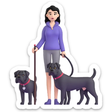 Woman with long black hair holding a black Cane Corso dog with cropped ears and short tail sticker