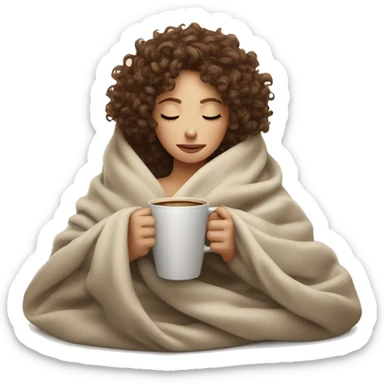 curly white girl inside a blanket sipping coffee eyes closed sticker