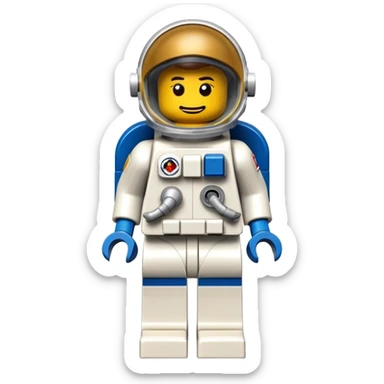 A photorealistic icon featuring a detailed LEGO astronaut figure, with small blocks and accessories, like a space helmet and suit. The figure is positioned in a way that showcases the intricate details of the LEGO design, with colorful blocks and realistic textures. Transparent background. sticker