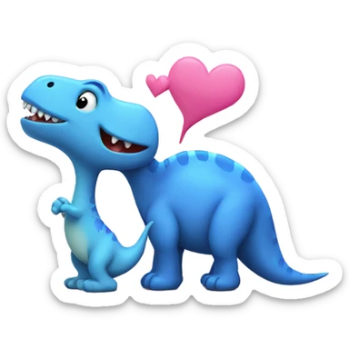 A Blue dinosaur is kissing a pink dinosaur  sticker