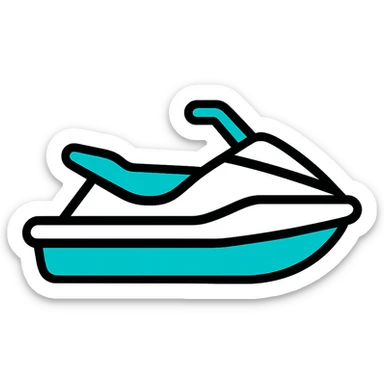 white and turquoise jet ski, simple icon style sticker