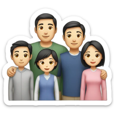 asian family with 1 husband, 1 wife, 2 boys and a girl sticker