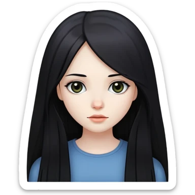girl with long straight black hair, pale skin, dark eyes sticker