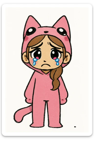 Keep the picture quality and style exactly the same as the original image. Edit the character to have a sad expression. sticker