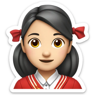 A seven-year-old adorable little girl with two ponytails, wearing a red school uniform and a red scarf,chinese

 sticker