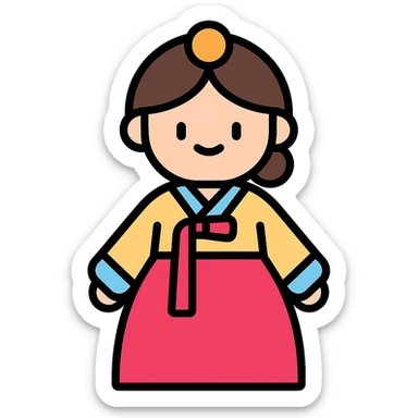charming hanbok illustration, cute proportions, minimal details, Korean traditional clothing sticker