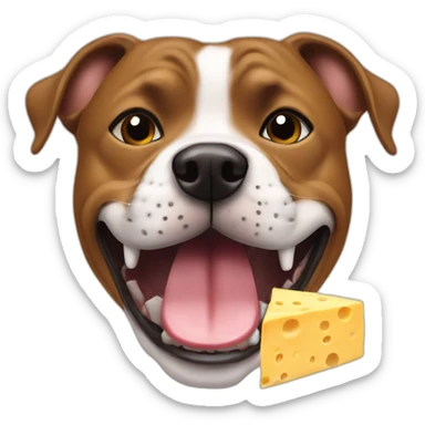 staffie dog eating cheese sticker