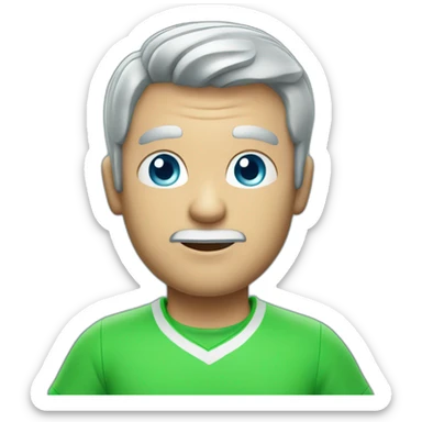 Draw man with grey hair and blue eyes in green tshirt playing tennis sticker