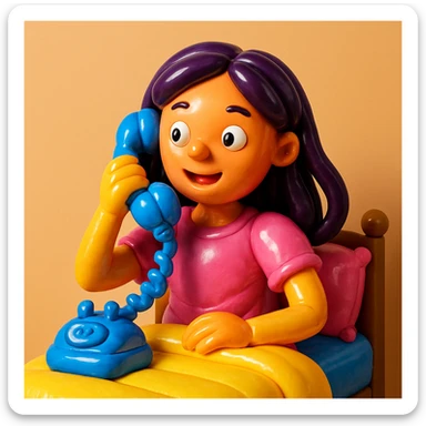 girl talking on telephone in her room sticker