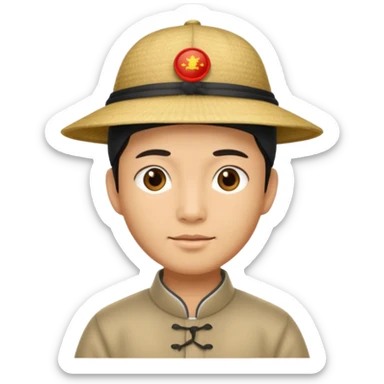 chinese male in 1800s, with chinese hat sticker