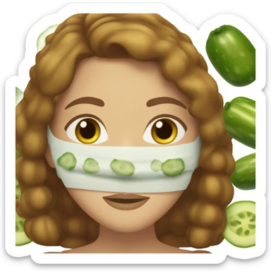 Girl with freackles Brown hair and white skin wears skin care mask Thats Green and pickle on her closed eyes sticker