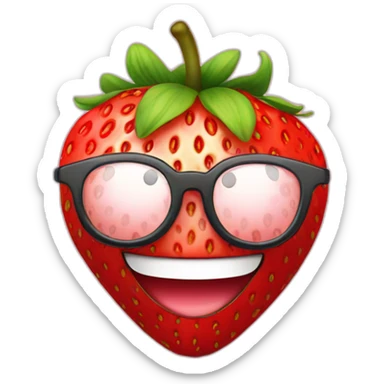 a strawberry with a smile face and eyeglasses sticker