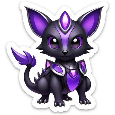 Modern futuristic black dark fakemon-creature with purple accents sticker