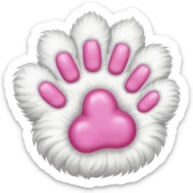 white cat fluffy paw, view from the top, pink nails, cute sticker