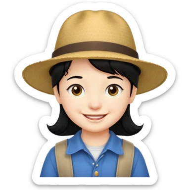 very small tourist kid with big hat and black hair sticker