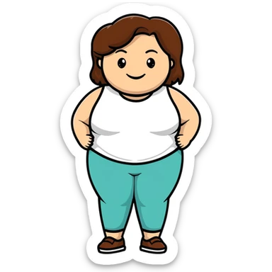 plus-size white woman with brown hair, smiling sticker