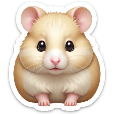 Cinematic Cute Cream Hamster Portrait Emoji, Head tilted playfully and inquisitively, featuring a silky, pristine cream fur with a gentle sheen, round, sparkling dark eyes filled with curiosity, Simplified yet irresistibly adorable features, highly detailed, glowing with a warm, friendly glow, high shine, affectionate and lively, stylized with a touch of whimsy, bright and endearing, soft glowing outline, capturing the essence of a mischievous yet loving hamster, so playful it feels like it could dash out of the screen and into your arms! sticker