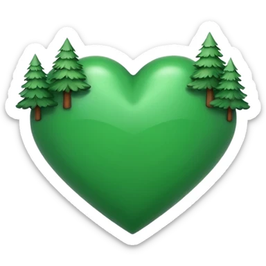 a big green heart emoji  with small pine trees behind it and i love you text on the front of the heart sticker