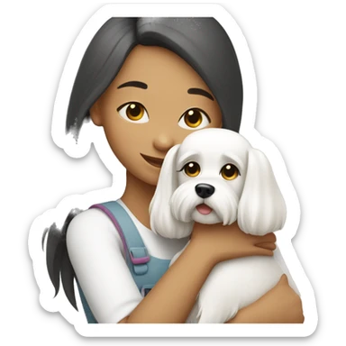 Girl hugging a Maltese dog sticker