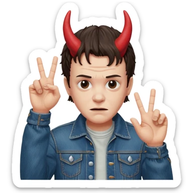 Eddie the freak from stranger things with his iconic hand sign over his head pretending to be the devil I think sticker