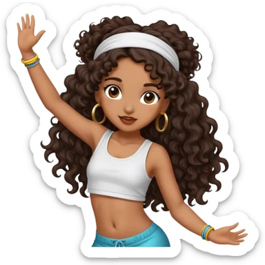 Dancing brown girl with long darn brown curly hair with headband hip hop sticker