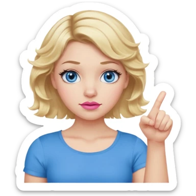 Girl Blonde short wavy hair,  blue eyes, cute blue top, long lashes, pink lips, thumbs down  sticker