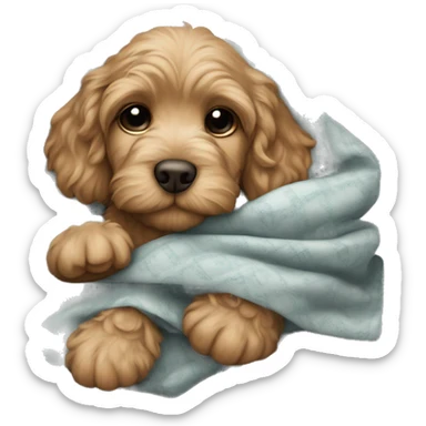 cute cockapoo puppy sleep in blanket sticker