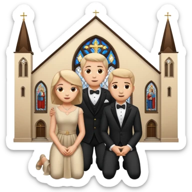 couple kneeling in a church sticker