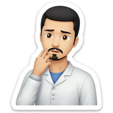 Man with black hair and goatee holding neck bent over in pain sticker