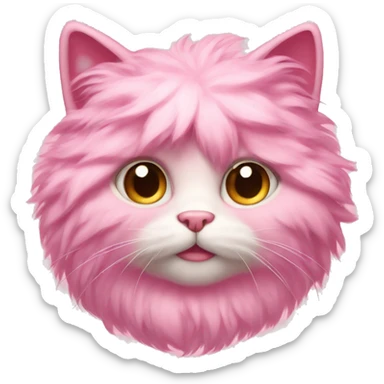 pink fluffy cat with bows on ears sticker