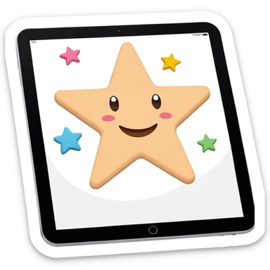 Create an emoji representing fanfiction writing. The design should feature a digital device tablet with visible text, symbolizing the creative process of writing fanfiction. Add a subtle reference to popular fictional characters or universes (like a small star, heart, or magical item) to indicate the fan aspect. Use a playful, imaginative color palette, blending vibrant tones with soft neutrals. Do not include any emojis or smiley faces. Make the background transparent. sticker