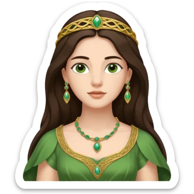 Juno, Marriage Goddess from Rome Mythology with long dark brown hair, green outfit, fair skin sticker