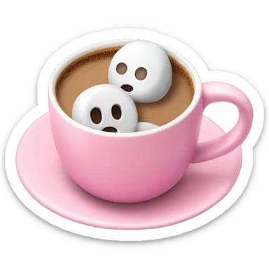 a pink plain coffee mug without a face with one handle on the right, coffee inside it, and marshmallows without a face float in the coffee, there is nothing around sticker