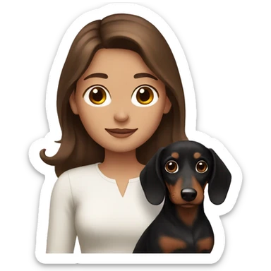 brown haired girl with black long haired dachshund  sticker