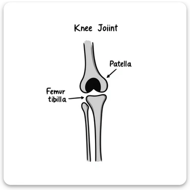 knee joint bones with labels, educational diagram of knee skeleton sticker