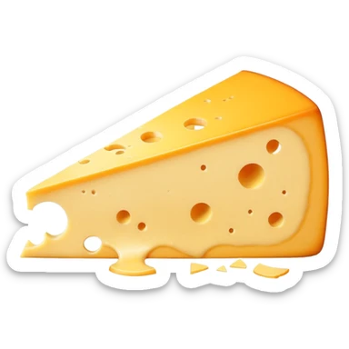 A wedge of yellow cheese with a single round hole and a thin cut slice leaning forward. sticker