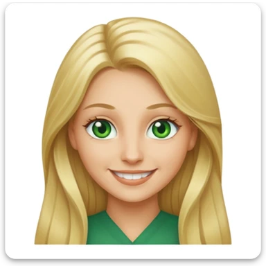 smiling woman with long blonde hair, green eyes sticker