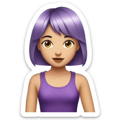 young girl, {{PURPLE eyes}}, black bob haircut, fair skin sticker