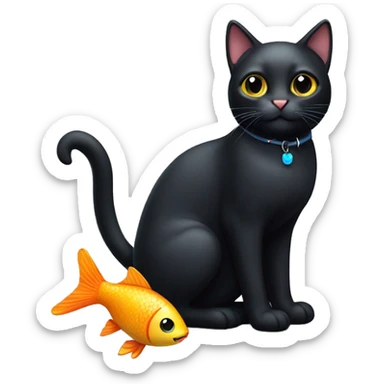 Cute black cat with a fish toy sticker