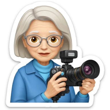 woman cameraman hold a camera, elderly sticker