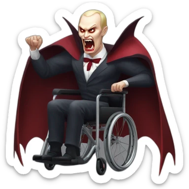 Angry vampire vladimir hold putin meat cube dressed as dracula small wheelchair halloween mood sticker