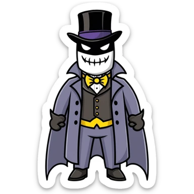 Batman with his black bat mask wearing Victorian era top hat and coat sticker