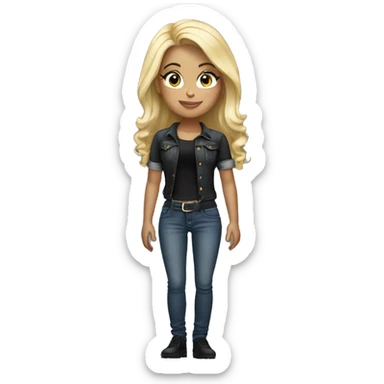 girl blonde in ugah holds glass dressed in black top jeans sticker
