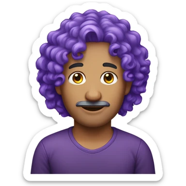 Purple curly hair, man, middle-aged, ear studs. sticker