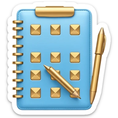 modern elegant planner with checkmarks emoji, 3D style, soft blue and gold, clean design sticker